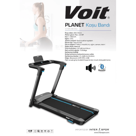 Voit Planet Otomatik Eğimli Koşu Bandı Siyah